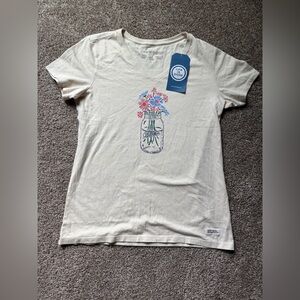 Life is Good Women’s v neck crusher tee | Grateful jar flowers